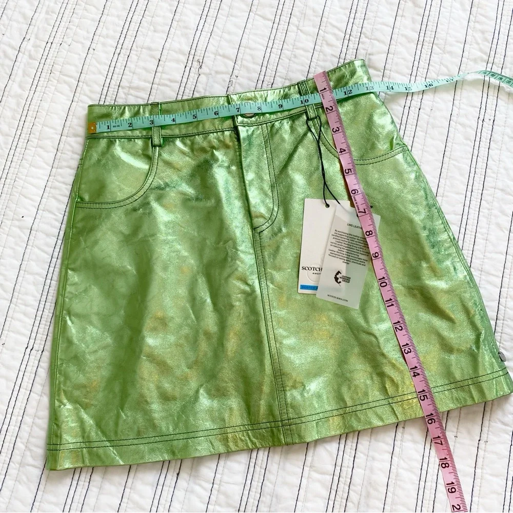 NWT Scotch & Soda Amsterdam 100% Sheep Leather Metallic Mini Skirt Fresh Mint XS